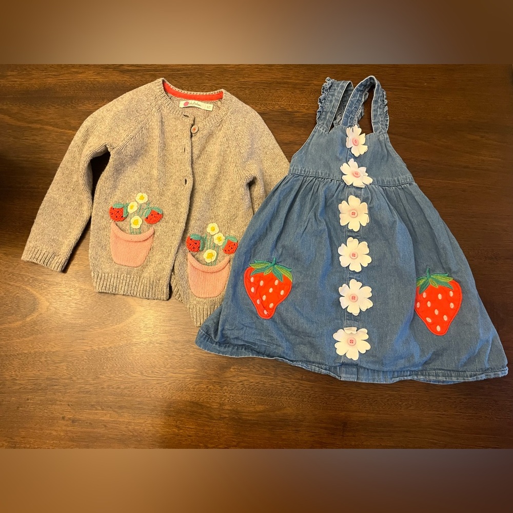 Baby Boden Cardigan and Dress Set with Strawberry and Flower Design 2-3Y